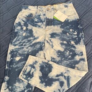 Elan Tie-Dye Straight Leg Jeans - Blue and White